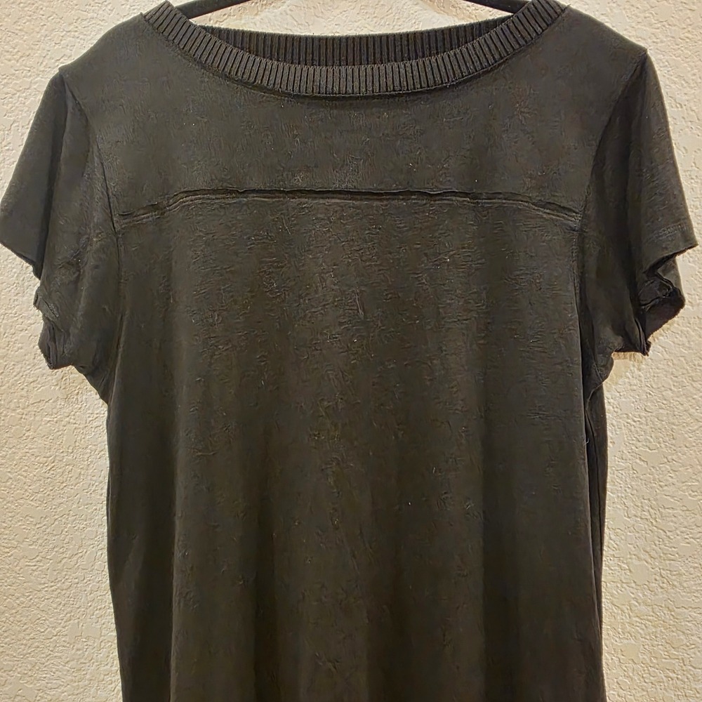 Diesel Black Short Sleeve Top Rayon Linen Blend Ribbed Neck Raw Edge Goth Y2K - Picture 2 of 13
